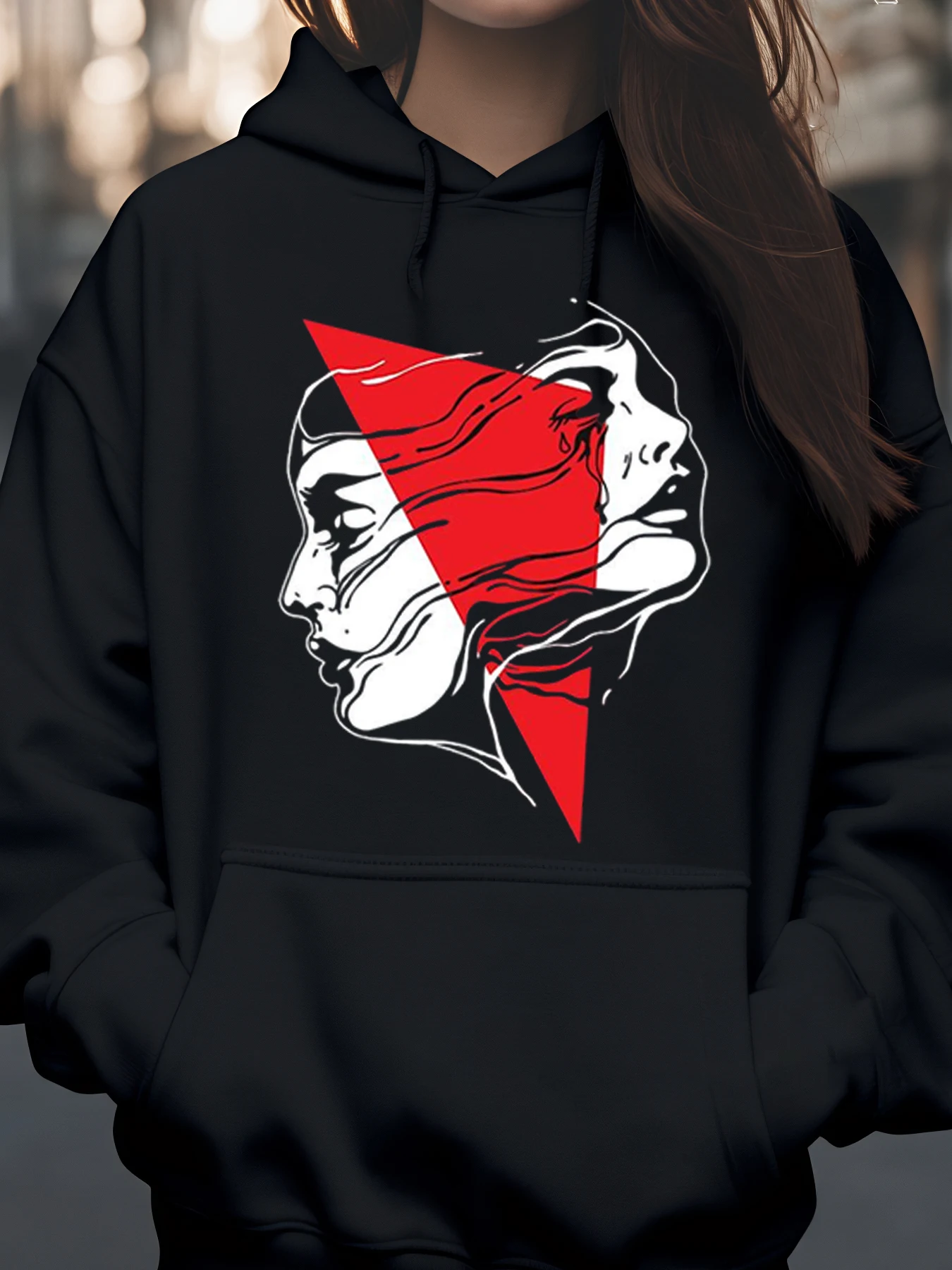 Czerwona bluza z kapturem z nadrukiem trójkątów, kostium na Halloween dla kobiet