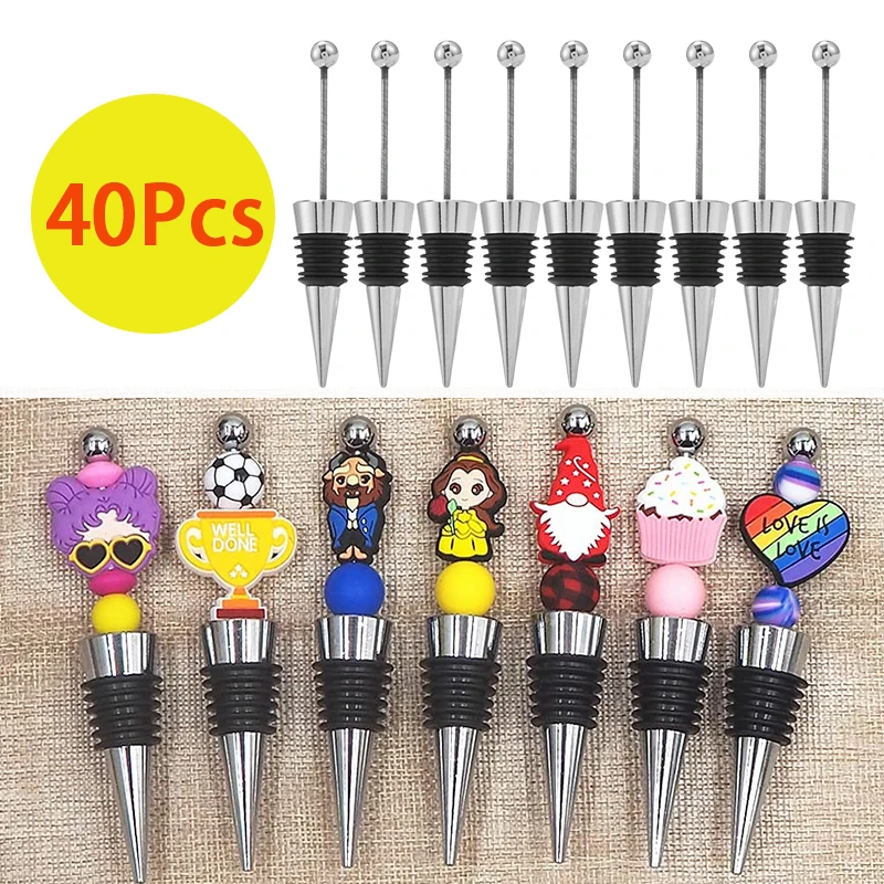 

40Pcs DIY Beadable Wine Bottle Stopper Party Wedding Bar Decor Sealed Fresh-keeping Wine Champagne Stopper