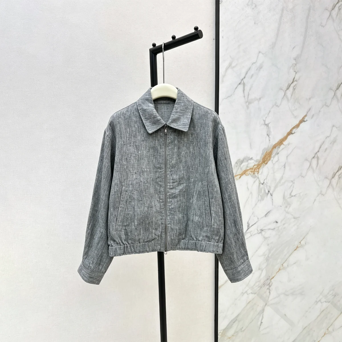 2026 high-quality new women's mixed gray collar linen short jacket--hb803