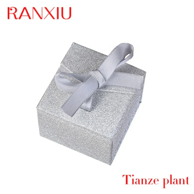 Custom Guorui Shinny Glittering Pearl Finishing Silver Gold Cardboard Paper Packaging jewellery Flip Ring Boxes with Ribbon