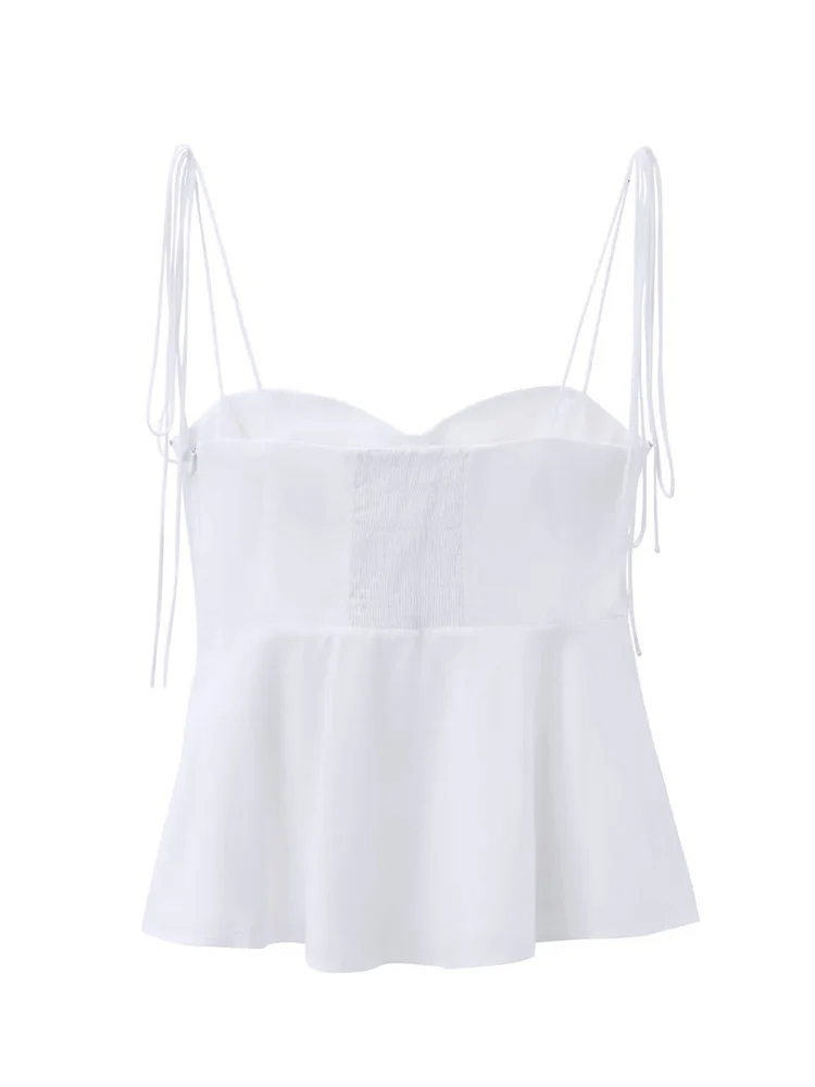 Glänzende weiße Smocked Riemchen Leibchen Frauen sexy ärmellose Rüschen schlanke BH einfarbige Streetwear y2k Damen Tops Leibchen – Detail 6