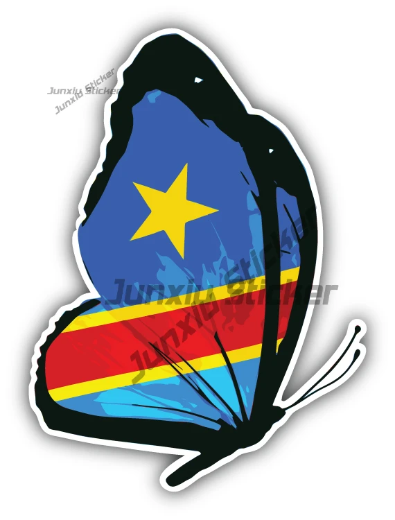 

Congo Flag Butterfly Sticker Exterior Accessories Car Bumper Laptop Speedboat Rear Windshield Waterproof Decal Scratch Cover Sti
