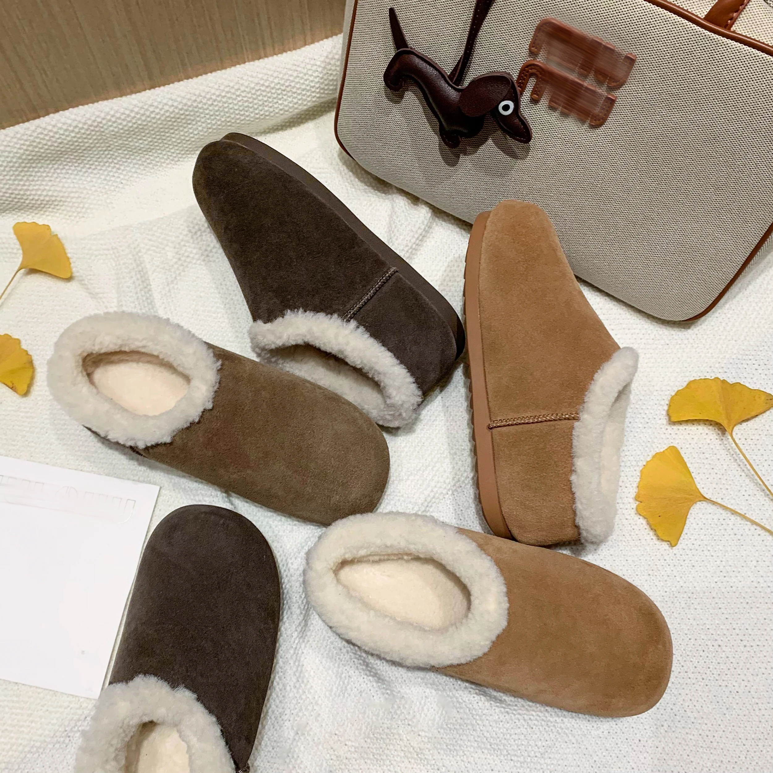 2024 New Women Slippers Slides Snow Boots Paltform Shoes Wool Women Furry Winter High Quality Ankle Leather Fur Ladies