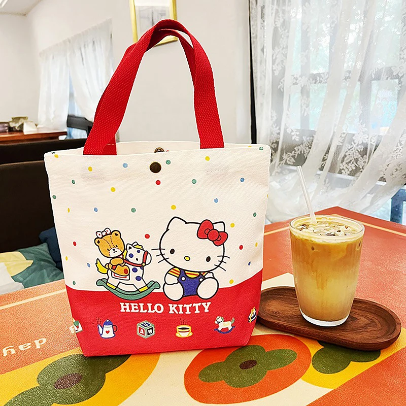 Cartoon Sanrio Hello Kitty Canvas Bag Women Large Capacity Shoulder Bag Shopping Bag Girl Handbag Bento Bags