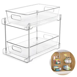 2 Tier Pull-out Under Sink Organizer Multipurpose Closet Storage Container Clear Acrylic Stackable Drawer Kitchen Organizer Tray