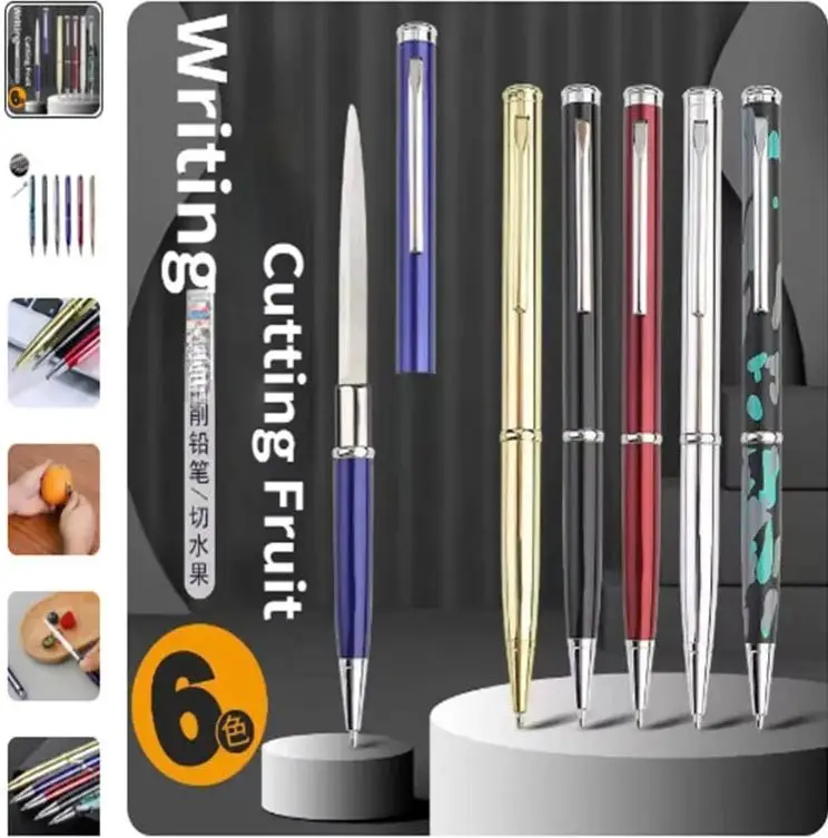 

2 Pcs Carving Edc Pen Ball point with Knife Portable Metal Writing Tool Accessories for Women Men Students Sharper Cutting Tool