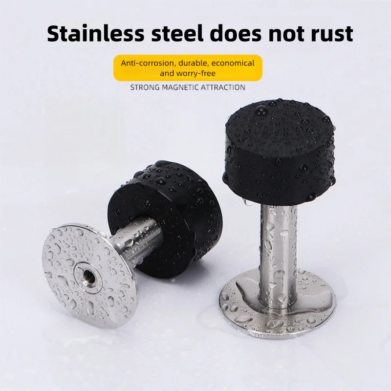 Non-Punch Stainless Steel Rubber Door Stop Wall Mounted Nail-Free Floor Door Stopper - Hardware Accessory