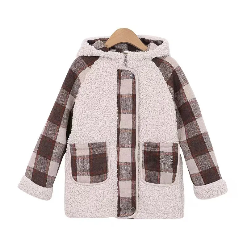 Winter Jacket Kids Girl Parkas Plaid Warm Wedding Faux Fur Coat For Girls Young Children Winter Clothes Party Baby Girl Coats