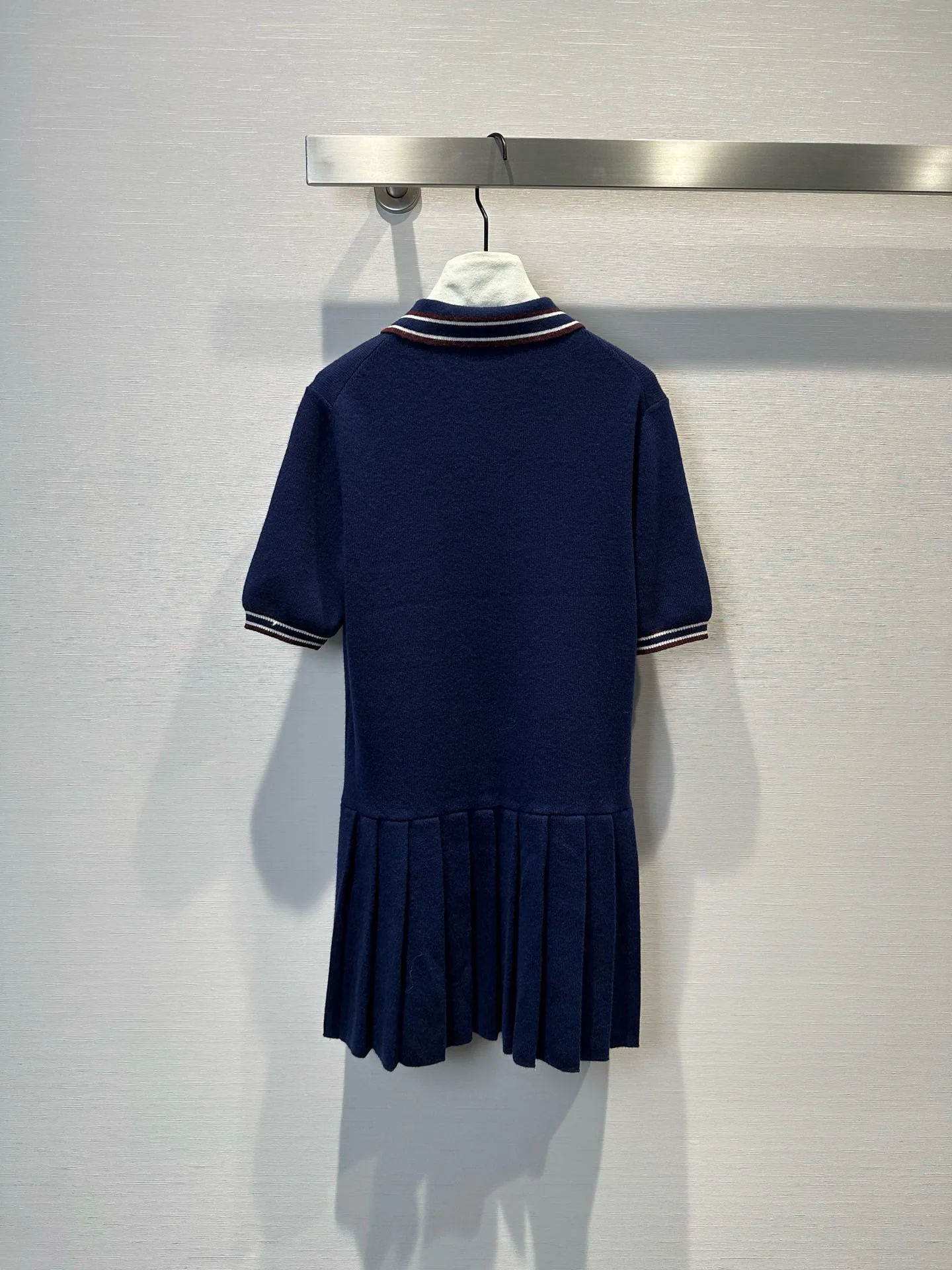 2025 Early Spring New Product: Navy Blue College Style Pleated Dress/Knit Sweater, Striped Polo Collar, Vintage Youthful Style