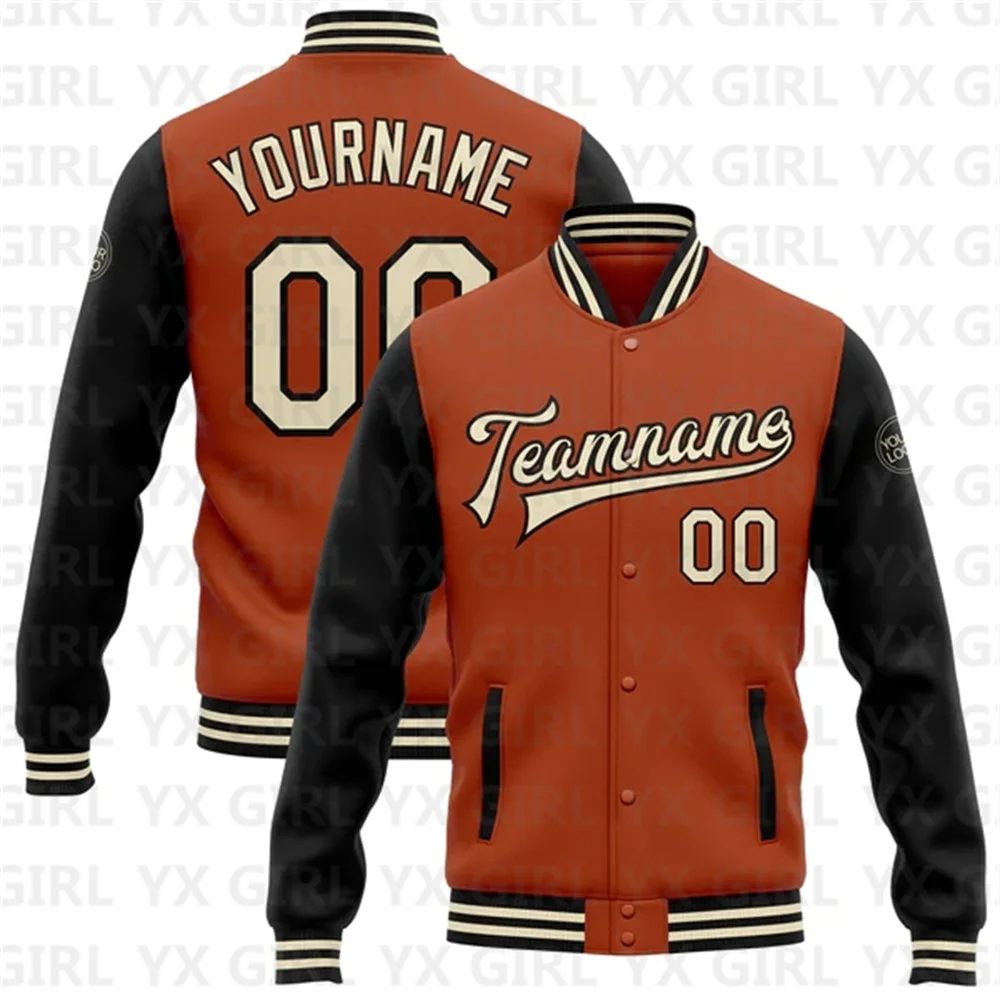 

Custom Texas Orange Cream-Black Bomber Full-Snap Varsity Letterman Two Tone Jacket 3D Baseball Button Jacket