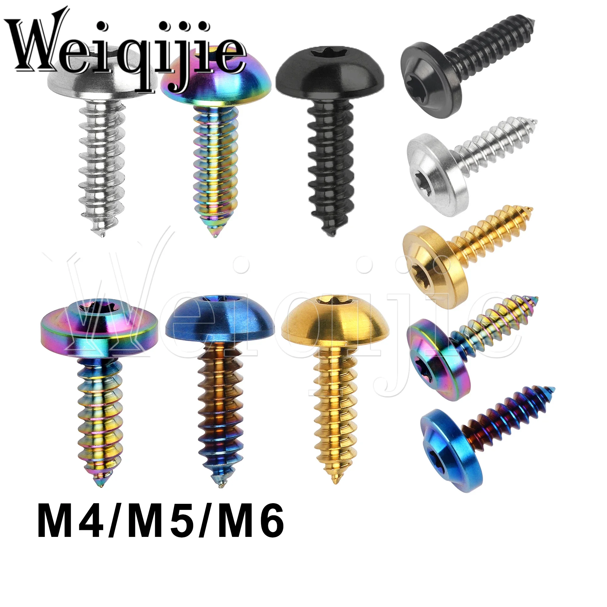 

Weiqijie 6pcs Titanium Bolt M4x15 20mm M5x15 17 20 25mm M6x15mm Self Tapping Button Torx Head Screw for Motorcycle