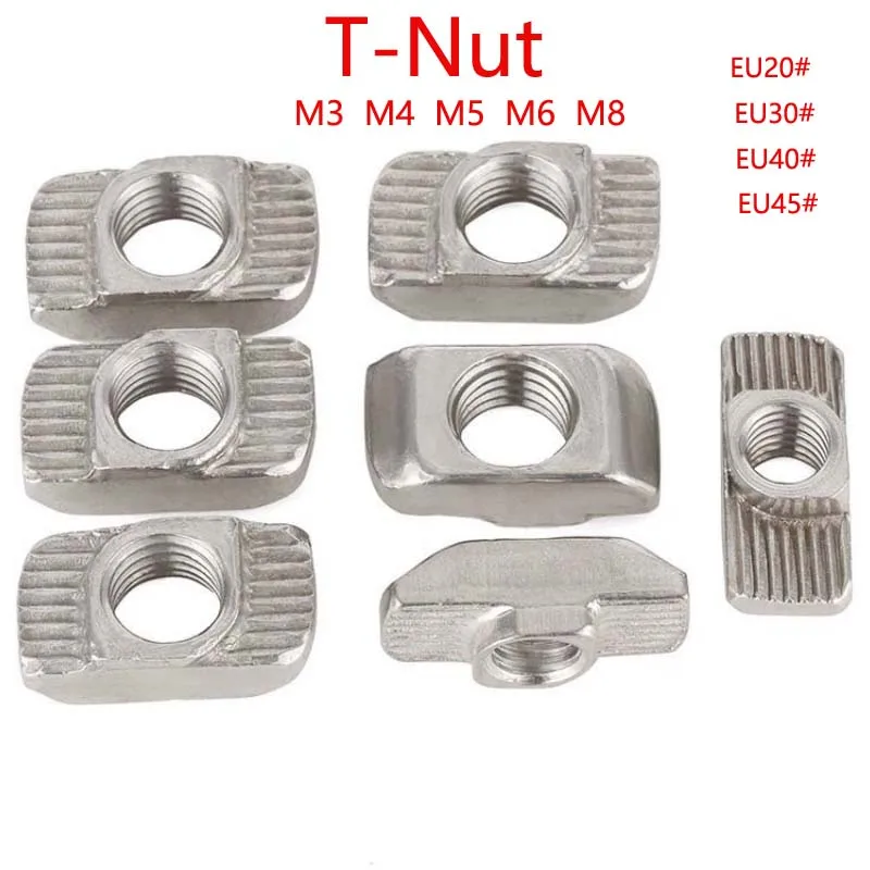 

Алюминиевый экструзионный профиль серии T-образной гайки (EN), углеродистая сталь, никелированная головка молотка в форме лодки, блок M3 M4 M5 M6 M8 M10