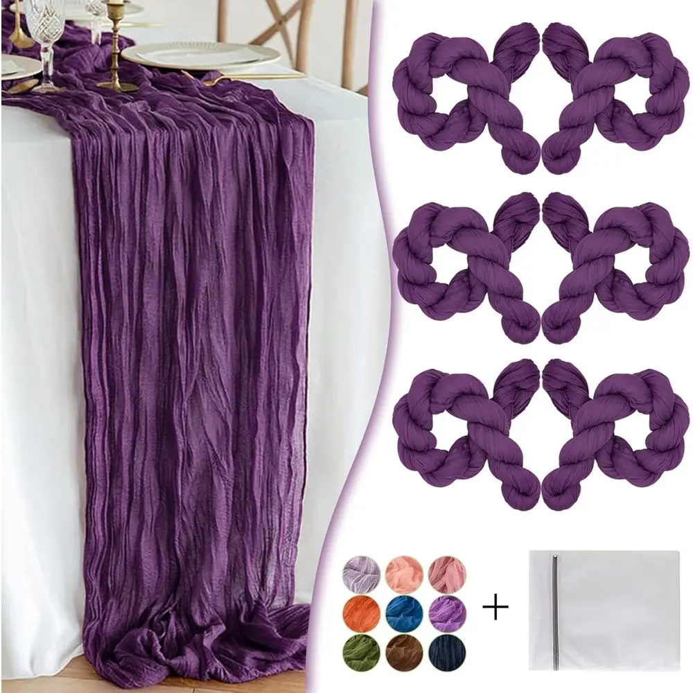 

Plum Purple Cheesecloth Table Runner 6 Pack 35" Boho Gauze Runner 120 inches Long Rustic Sheer Fabric Bulk for Baby Shower Weddi