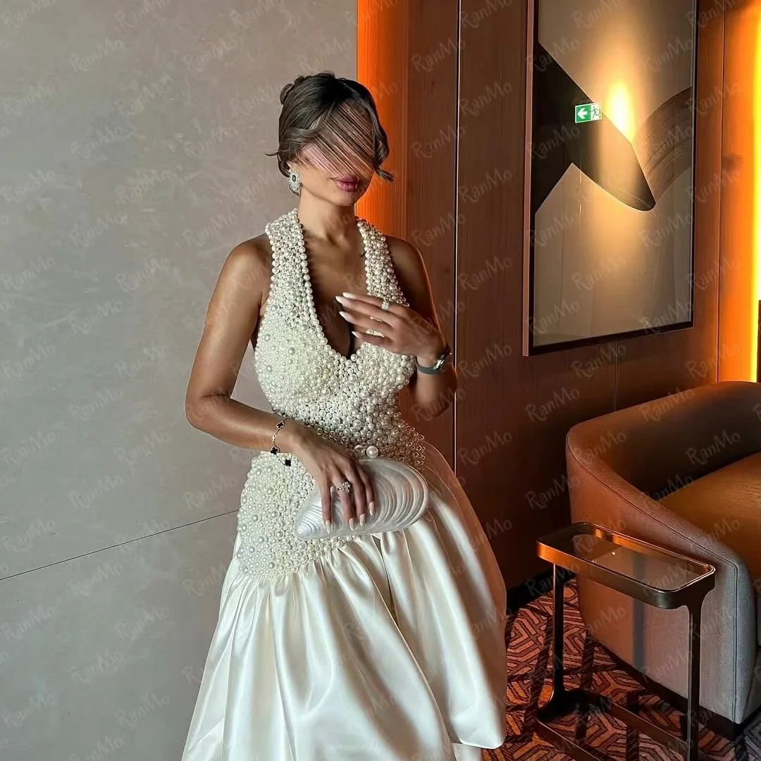 Ranmo مخصص فاخر بلا أكمام الرسن فساتين حفلة موسيقية الخامس الرقبة اللؤلؤ فساتين لحضور الحفلات الموسيقية الخامس الرقبة اللؤلؤ عارية الذراعين فساتين الحفلات المسائية #5