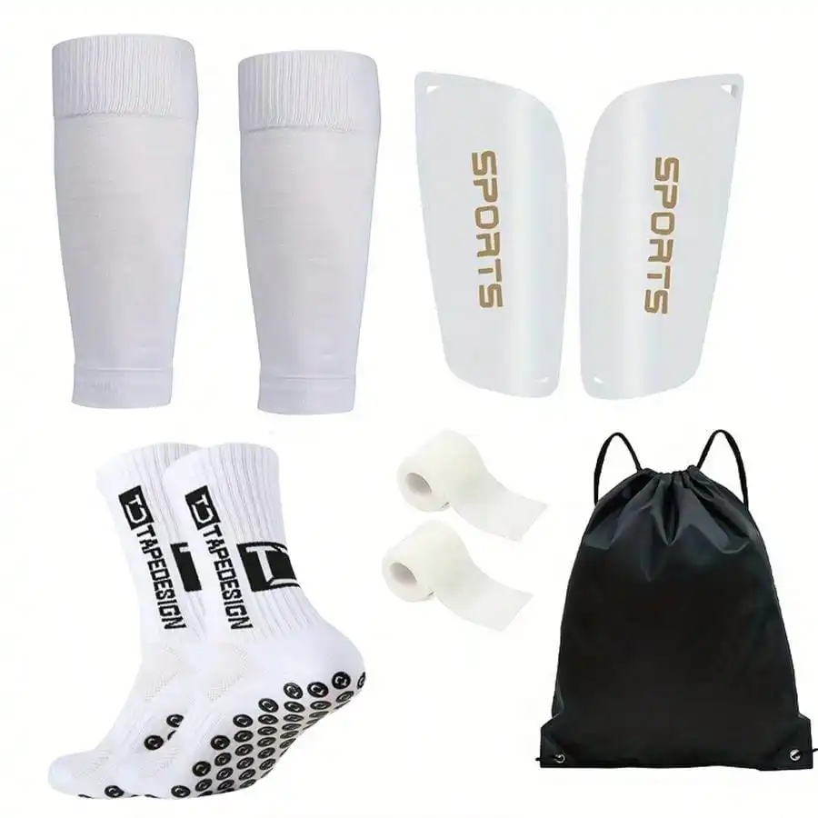 

6-piece set of TC football accessories combination bag, drawstring bag, sports socks, bandages, protective plate, and sheath