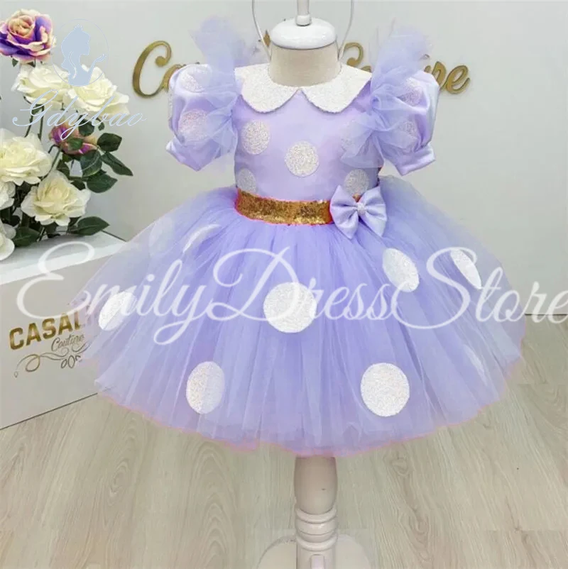 Vestido de princesa con flores para niña, vestido rosa hasta la rodilla con lazo de lentejuelas doradas grandes, vestido de fiesta de boda, vestido de baile hinchado para niño