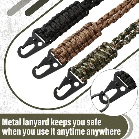 ‌2025 New! Reinforced Braided Paracord Lanyard | Metal Clip & Key Ring | Outdoor Keychain Necklace Key Ring Accessory