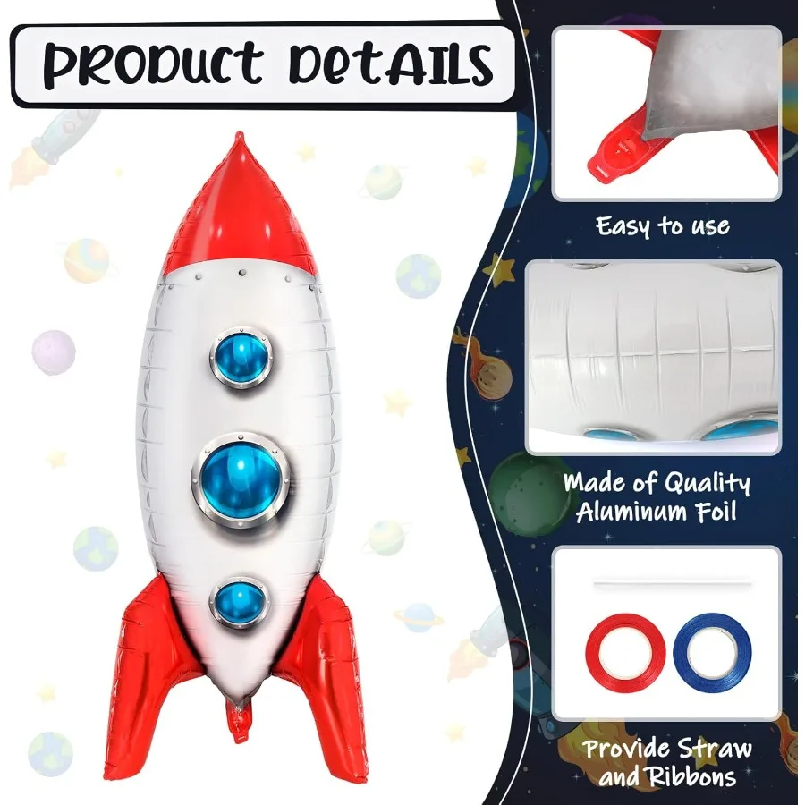 2 قطعة بالونات الصواريخ الكبيرة ل 33 بوصة سفينة صاروخ بالون الفضاء احباط مايلر بالونات لاستحمام الطفل Univee الفضاء موضوع الميلاد #5