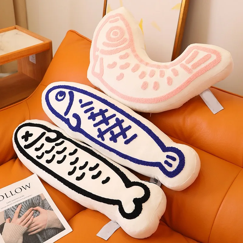 Fish Pillow Long Cushion Cartoon Kawaii Hogar Blue Cotton Embroidery Almohadas Para Dormir Gift Home Cojines Decorativos De Sofa