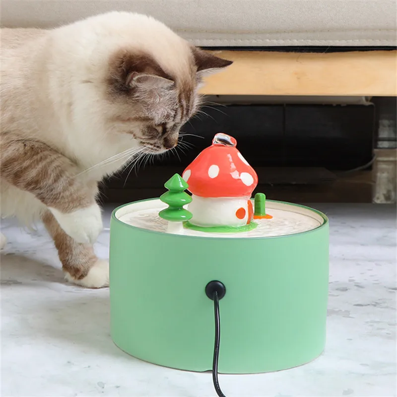 1.5l Water Fountain Drinker For Cats Ceramic Mushroom Dogs Bowl Cat Bowls Cats Water Dispenser Pet Bowls Cat Fountain Usb