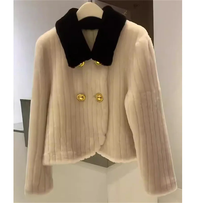 

Short Lamb Cashmere Jacket For Women Autumn Winter Fur Coat French Small Fragrance High-End Feeling Thick and warm Lapel Collar