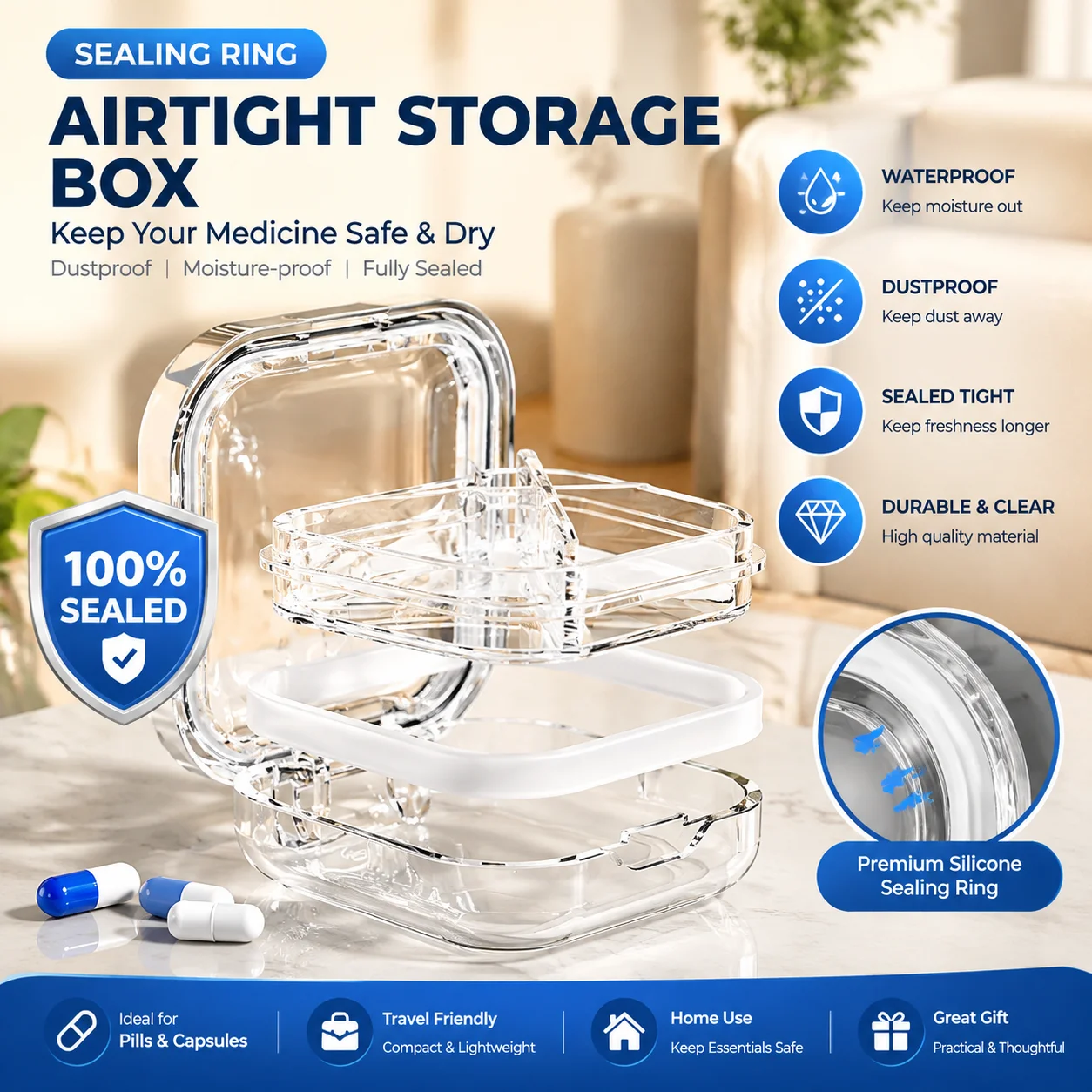 Pill Organizer Weekly 7 Day 3 Times A Day Sealed Portable Medicine Box Moisture Proof Light Proof Mini Travel Pill Case