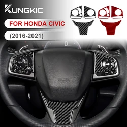 Real Soft Carbon Fiber Sticker For Honda Civic X 10th Gen 2016 2017 2018 2019 2020 2021 Car Steering Wheel Panel Interior Trim