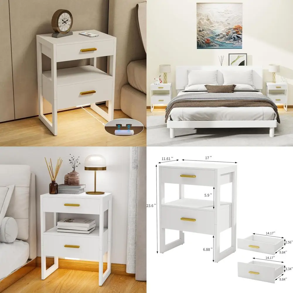 

Современная прикроватная тумбочка с датчиком движения и выдвижным ящиком, элегантный акцентный столик для спальни или гостиной