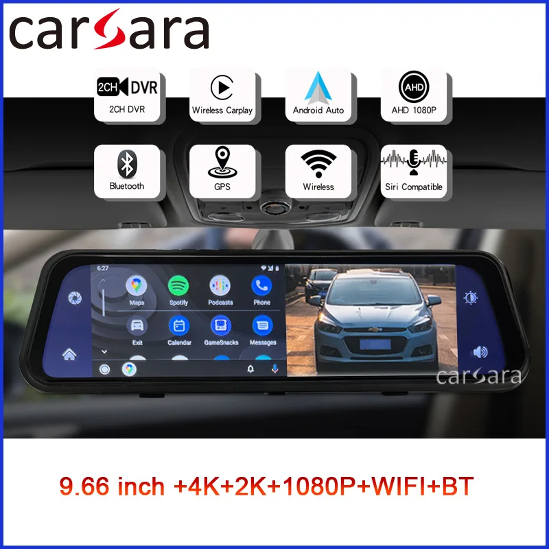 

Smart CarPlay Mirror HD Rearview Camera Dash Cam GPS Navigation Night Vision Wireless CarPlay Androidauto Streaming Media Player