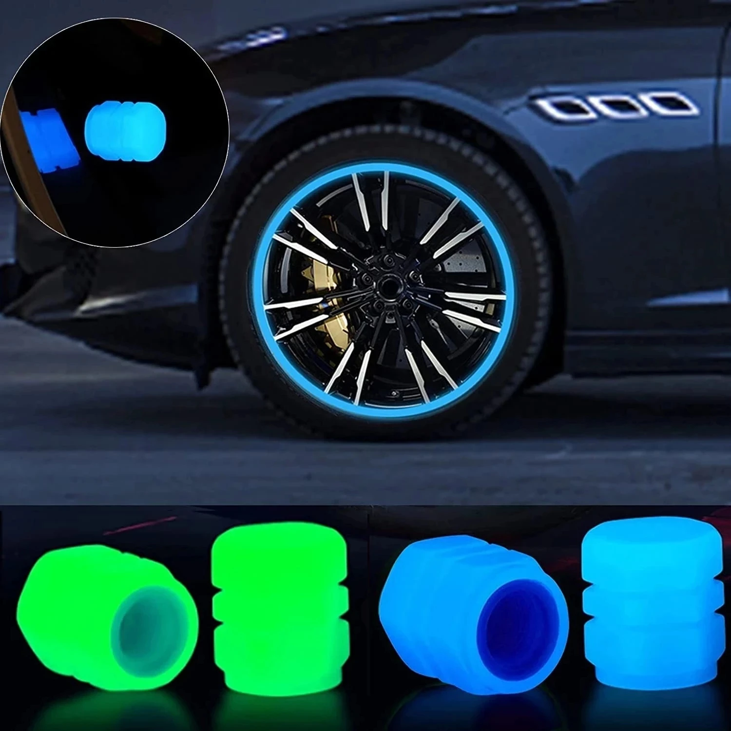 8pcsNew Luminous Car Tire Valve Caps Wheel Tyre Rim Stem Covers Dustproof Waterproof for Auto Motorcycle Bicycle Glow In The Dar