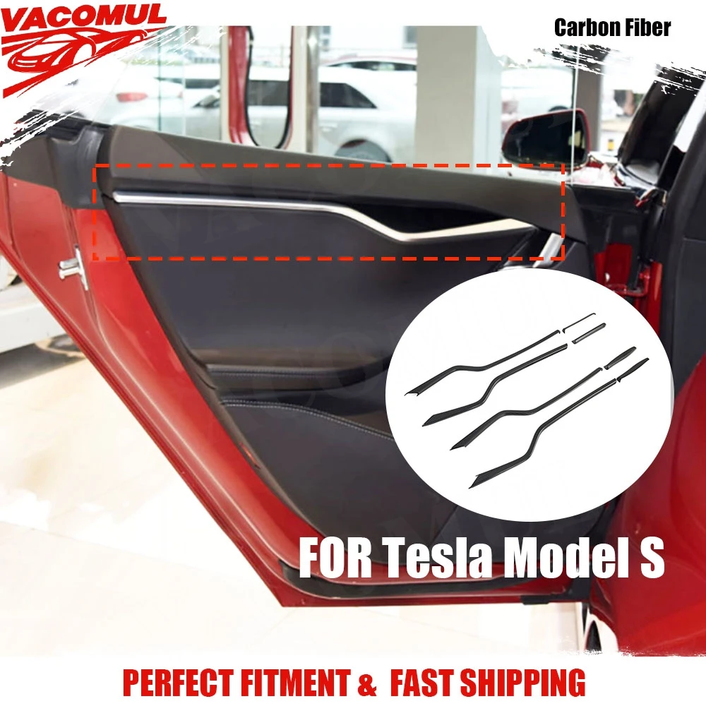 

VACOMUL Carbon Fiber Car Interior Trim Door Decorative Cover Stickers for Tesla Model S 2016-2019 8PCS/Set