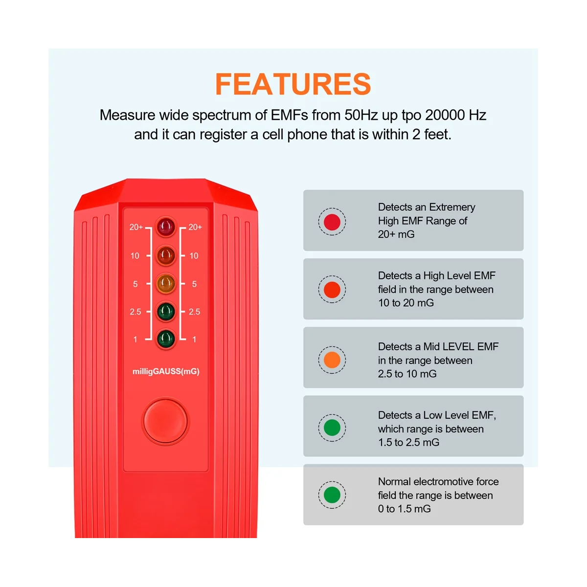 كاشف المجال الكهرومغناطيسي يعمل بالبطارية ، قارئ EMF متر ، قارئ EMF ، EMF الكهربائية