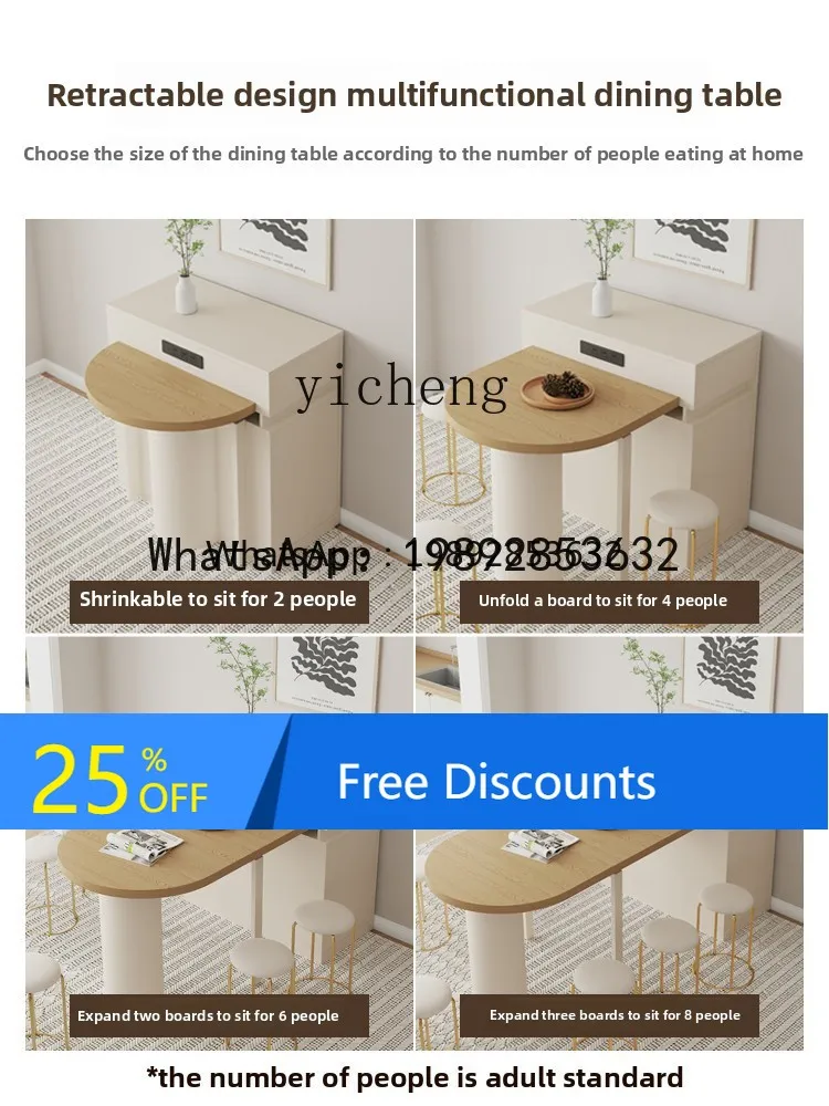 

island dining table integrated household retractable semi-round table oval folding dining table small apartment home accessories
