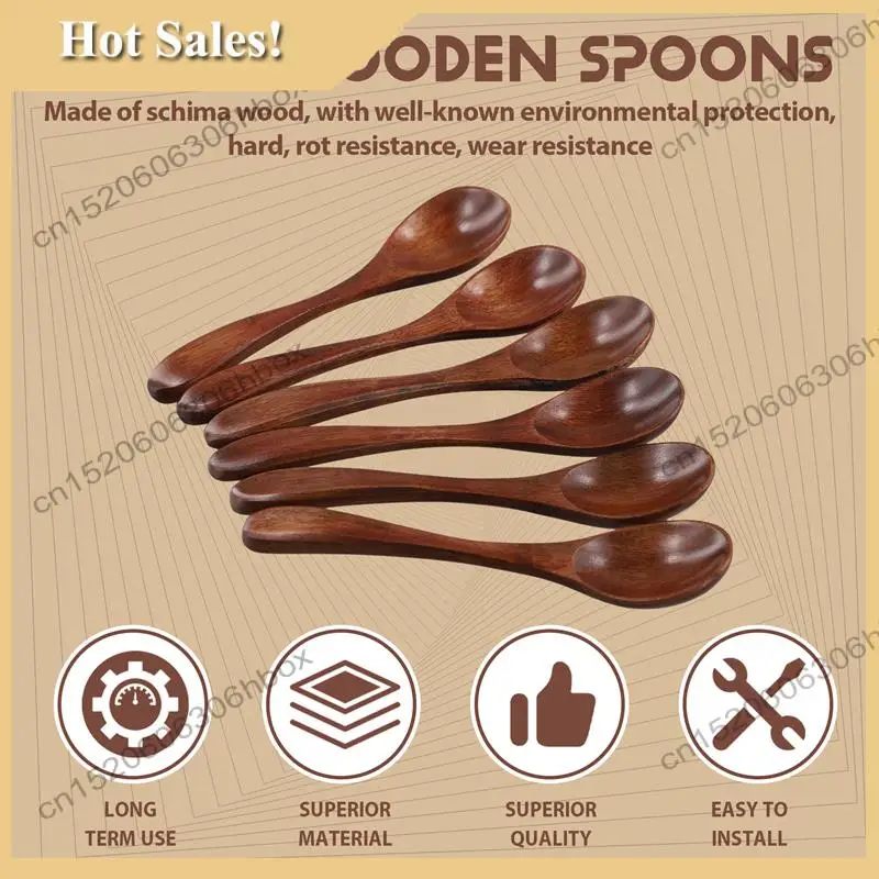 

-HOPE Small Wooden Spoons, 6 PCS 5.3 Inch Natural Soup Spoons Bamboo Wood Spoon For Eating, Handmade Condiments Mixing Serving
