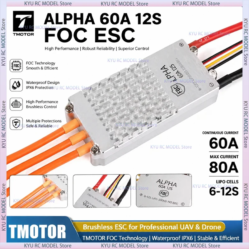 

TMOTOR ALPHA 60A 12S FOC Brushless Waterproof ESC – Ultra Smooth High-Power Motor Controller for RC Cars & Drones