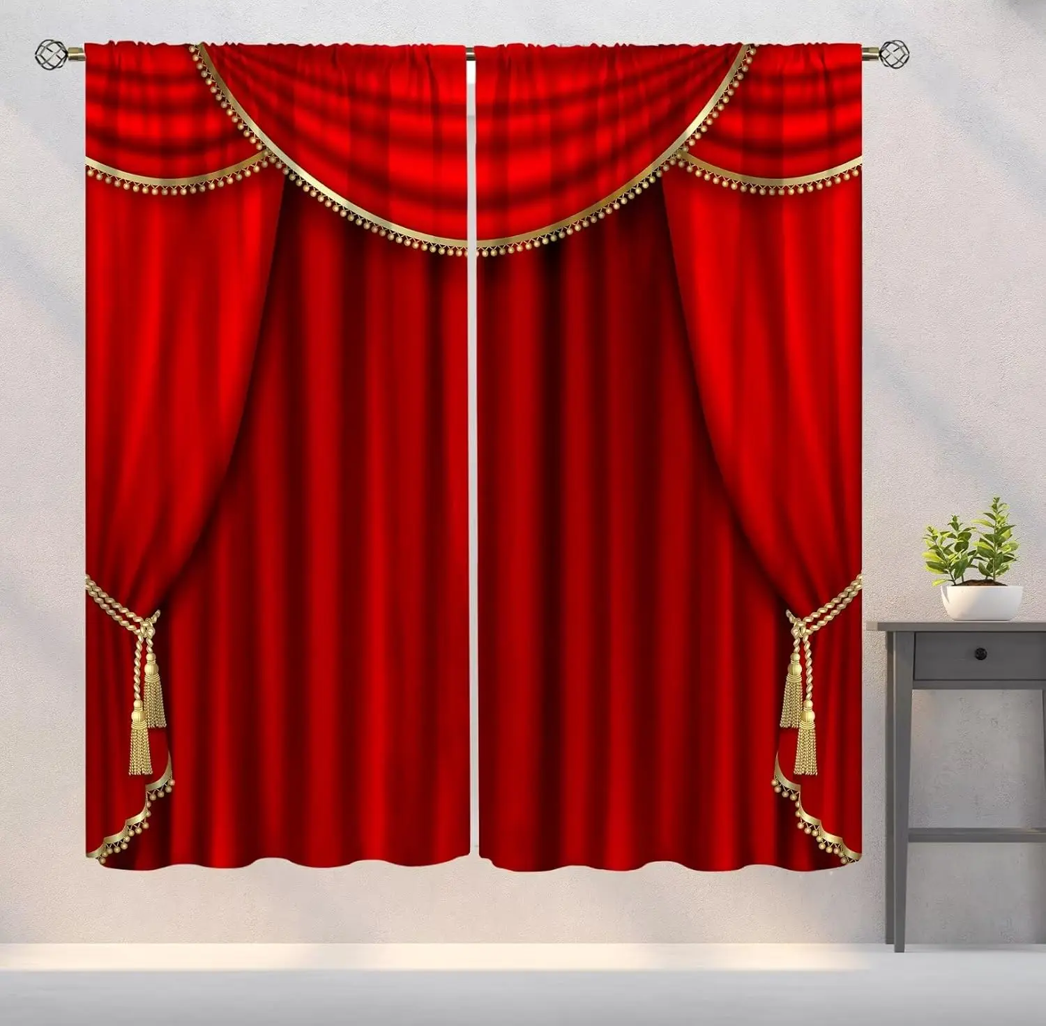 Theater Curtains, Retro Red Stage Film Movie Art Printed Blackout Window Drapes for Office Bedroom and Living Room