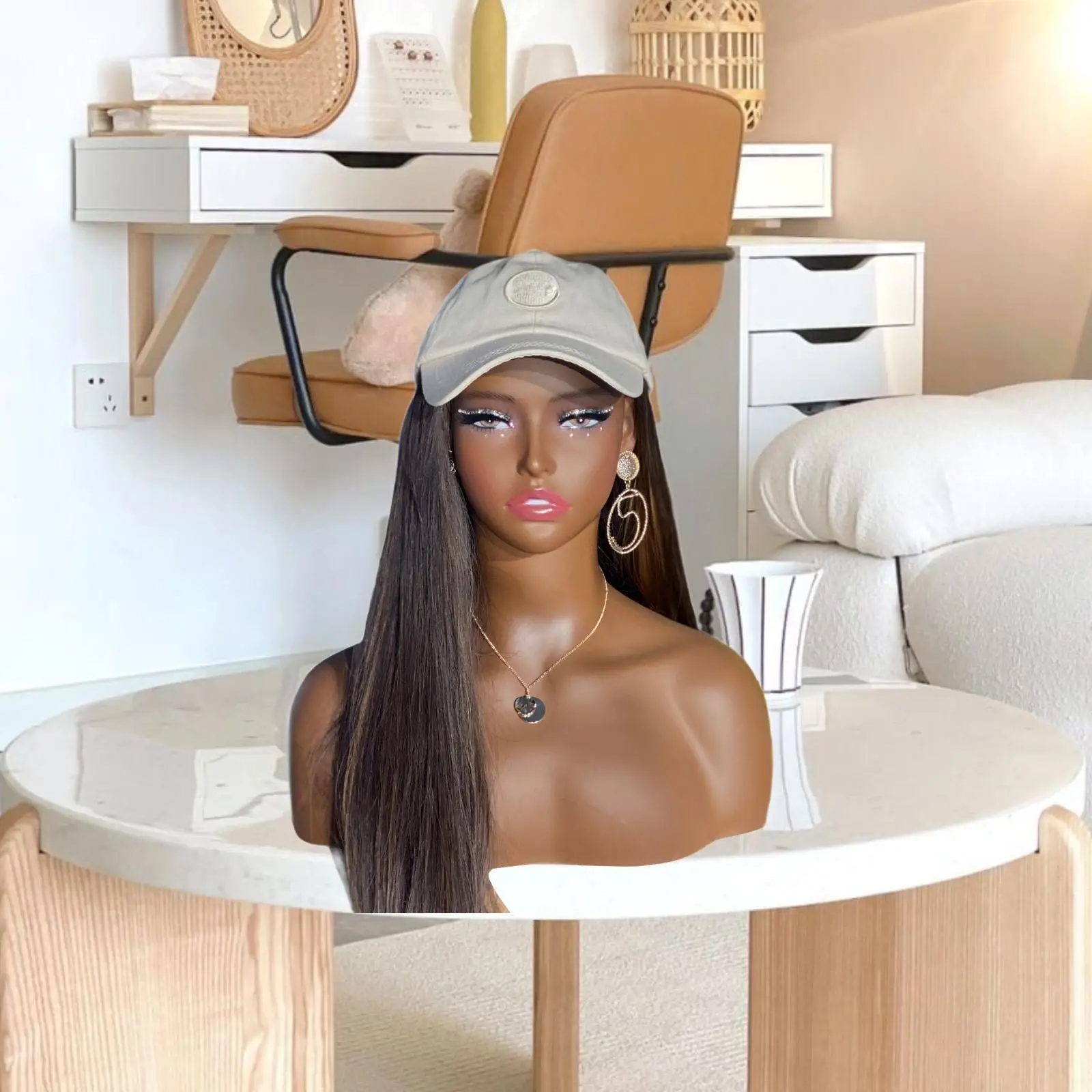 Female Mannequin Head with Makeup,Hat Display Rack,Multifunctional,Stable Manikin PVC Head Wig Display Model for Hats Jewelry