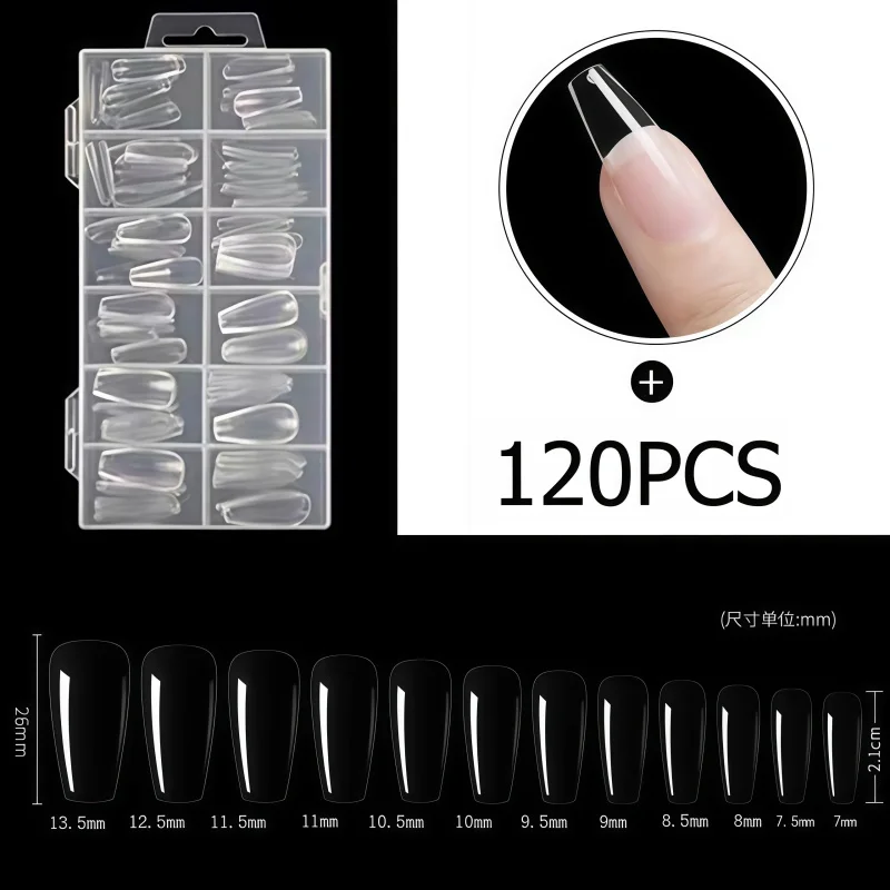 120PCS Full Cover Press On Nail Tips Stiletto Almond Square Coffin French False Fake Soak Off Gel Nail Extension Tips Capsule