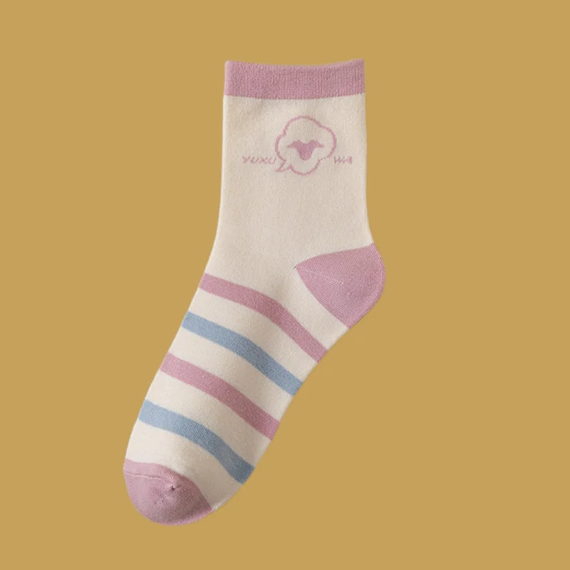 

2/4 Pairs Women's High Quality Four Seasons Medium Socks College Style Pink Versatile Sweat Absorbing And Odorous Cotton Socks