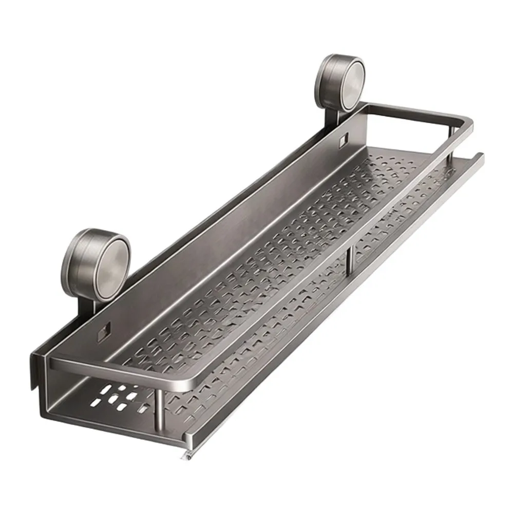 Suction Cup Mirror Shelf 60x12x4cm Space Aluminum for Smooth Surfaces Glass Marble Metal No Drill Installation