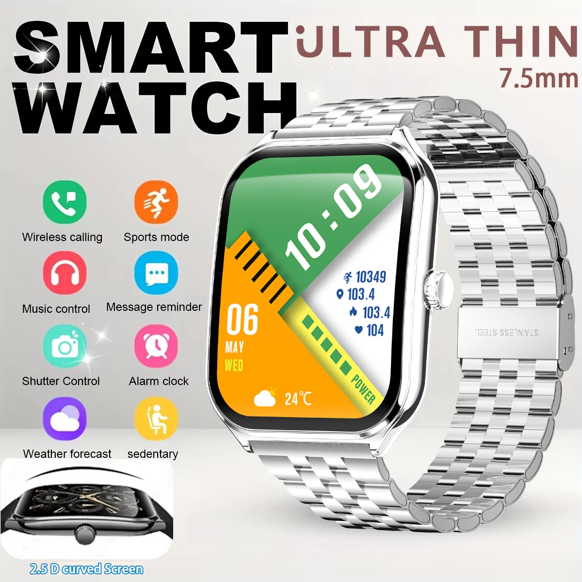 

Ultra Thin SmartWatch 1.96" AMOLED Display HD 368*448 Always Show Time Call Reminder for Women Men New Original Smartwatch gift