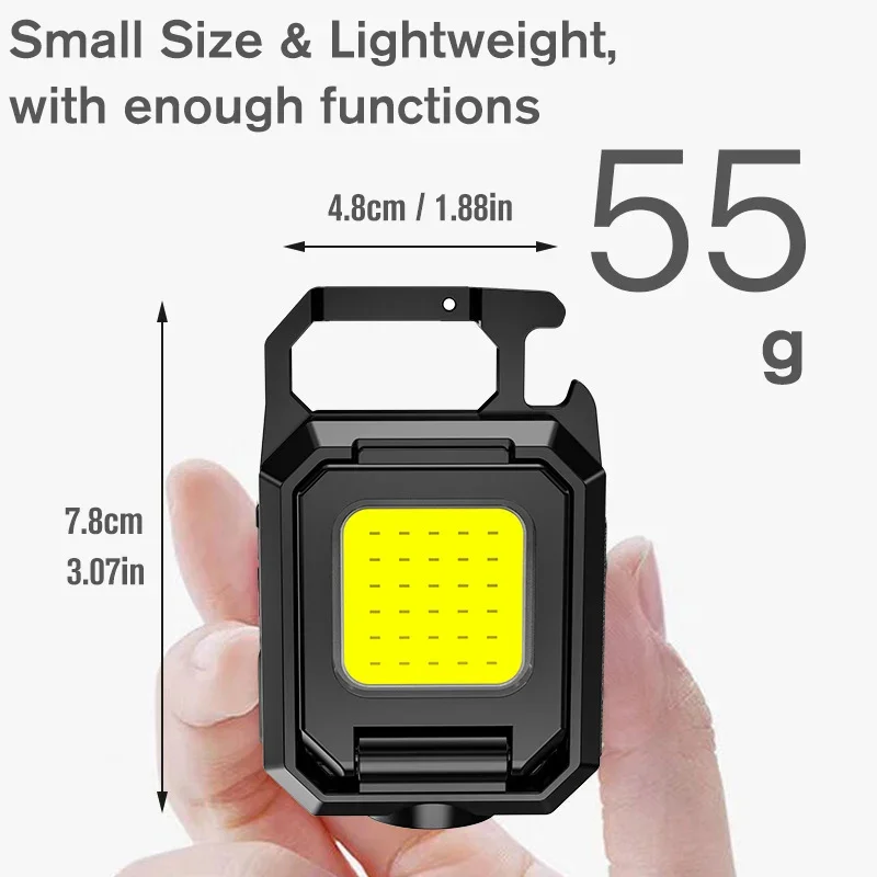 Mini LED Flashlight Folding EDC Torch USB Rechargeable Work Lights Outdoor Waterproof Keychain Light Lantern for Camping Hiking