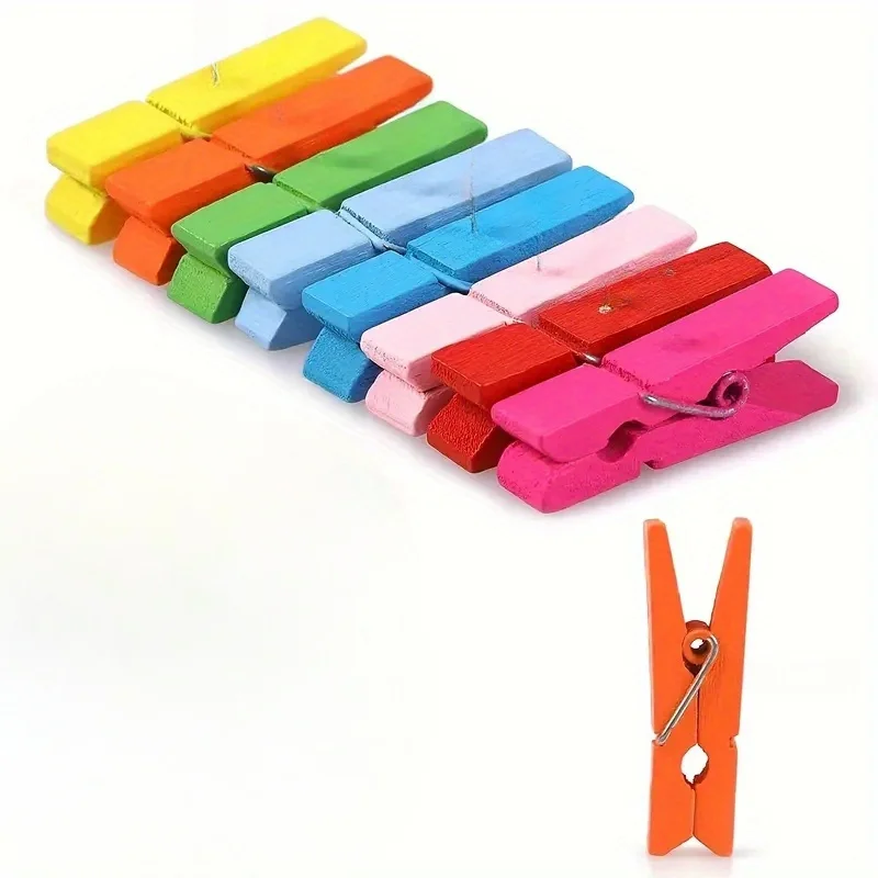 

20pcs Of Colored Push Pins With Wooden Clips, Convenient For Displaying Other Items, Suitable For Handicrafts, Schools, Offices