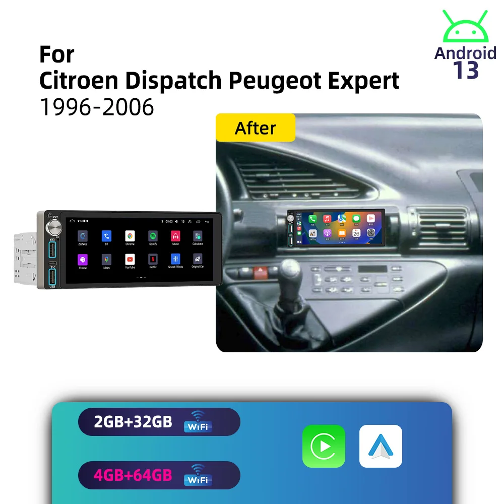Car Multimedia for Citroen Dispatch Peugeot Expert 1996-2006 Android 1Din Car Stereo Autoradio Radio Head Unit 6.86 inch Screen