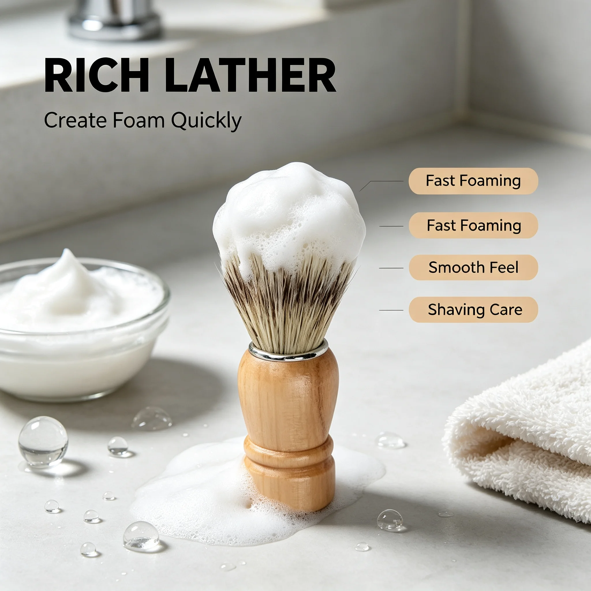 Portable Handmade Wooden Shaving Brush Stiff Nylon Bristles Shave Lather Brush for Men Grooming Barber Cleaning Tool