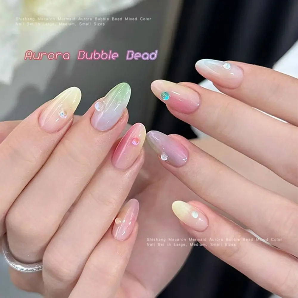 Mermaid Bubble Beads Bubble Beads Nail Charms Aurora Half Round Flat Bottom Nail Art Decorations Rainbow Candy Color Glowing