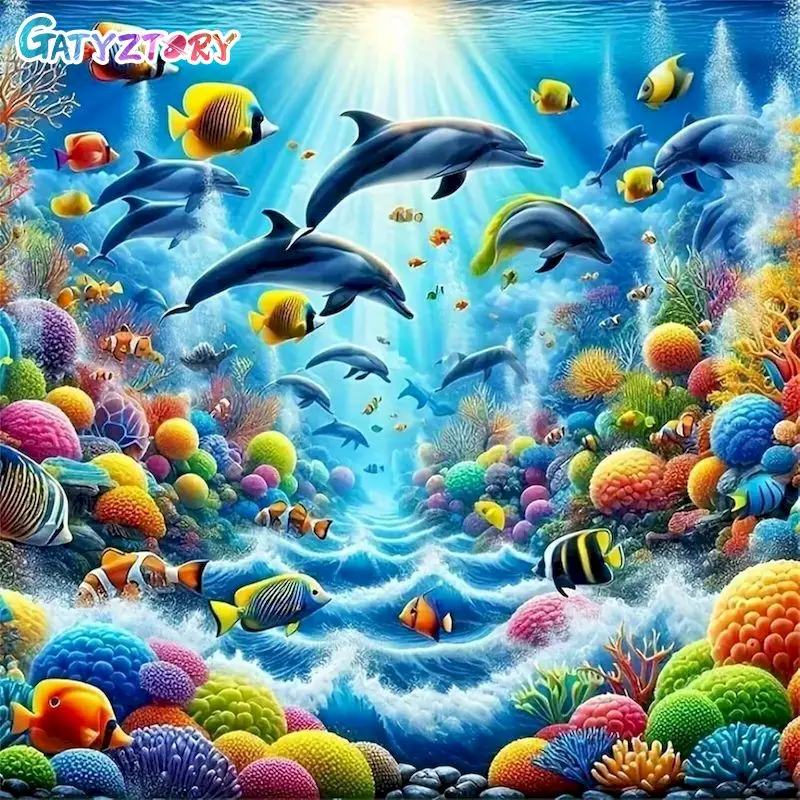 

5d Diamond Painting Kits For Adults Home Wall Art Decor Diamond Art Kits Dolphin Full Round Wall Decor Adult Diamond Art