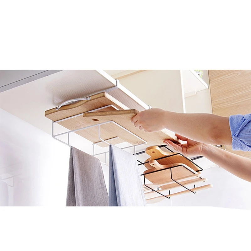 Cutting Board Storage Shelf Kitchen Cabinet Hanging Shelf Cupboards Rack Towel Holder Space-Saving Household