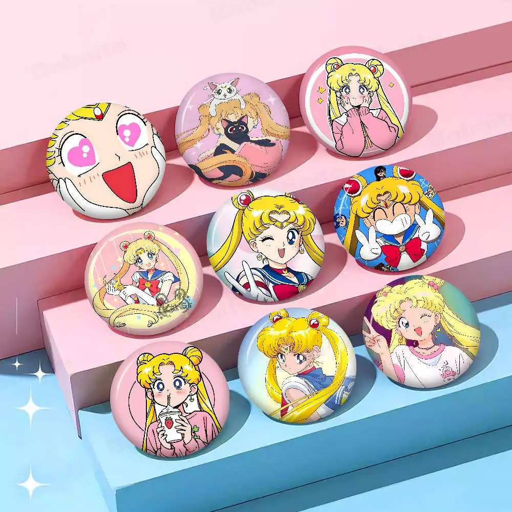 S-SAILOR Anime M-MOON Soft Button Pin Bright Printed Icon Gift For Friends Badge Collar Brooch Lapel Pin Metal
