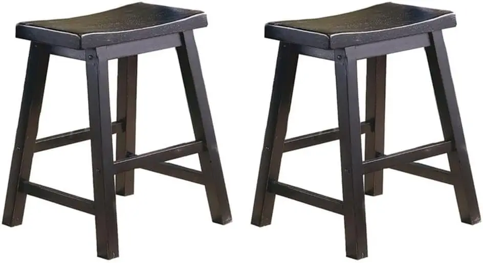 Saddleback Solid Wood Kitchen Height Bar Stool Set Of 2 - Saddle Kitchen Stool Dining Height Stools for Dining, Arml